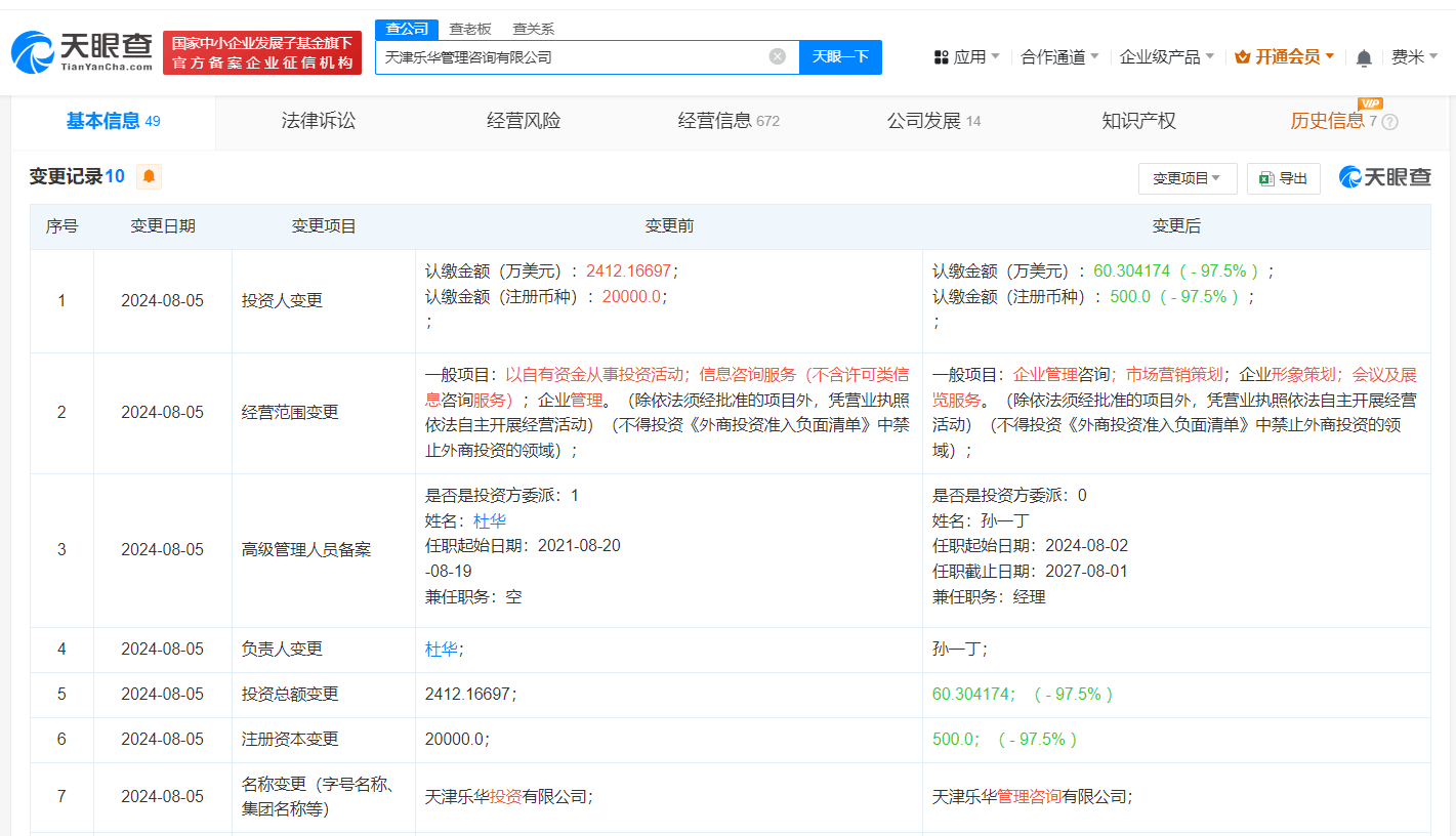 杜华再卸任乐华旗下公司职务 杜华卸任天津乐华投资公司职务