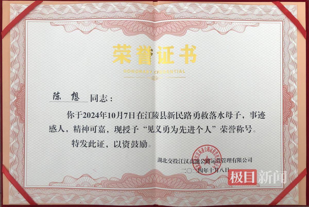 湖北江陵一女子驾车不慎冲进河中，危急时刻两男子接力救下被困母子